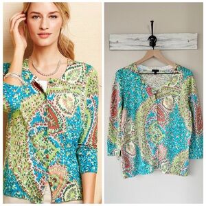 TALBOTS XL Spring 2013 Seaside Paisley Cardigan Sweater • Vibrant Colorful Cardi